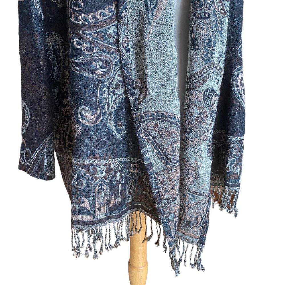 Soft Surroundings Wool Paisley Tapestry Cardigan Gray Boho Fringe -M - Picture 5 of 14